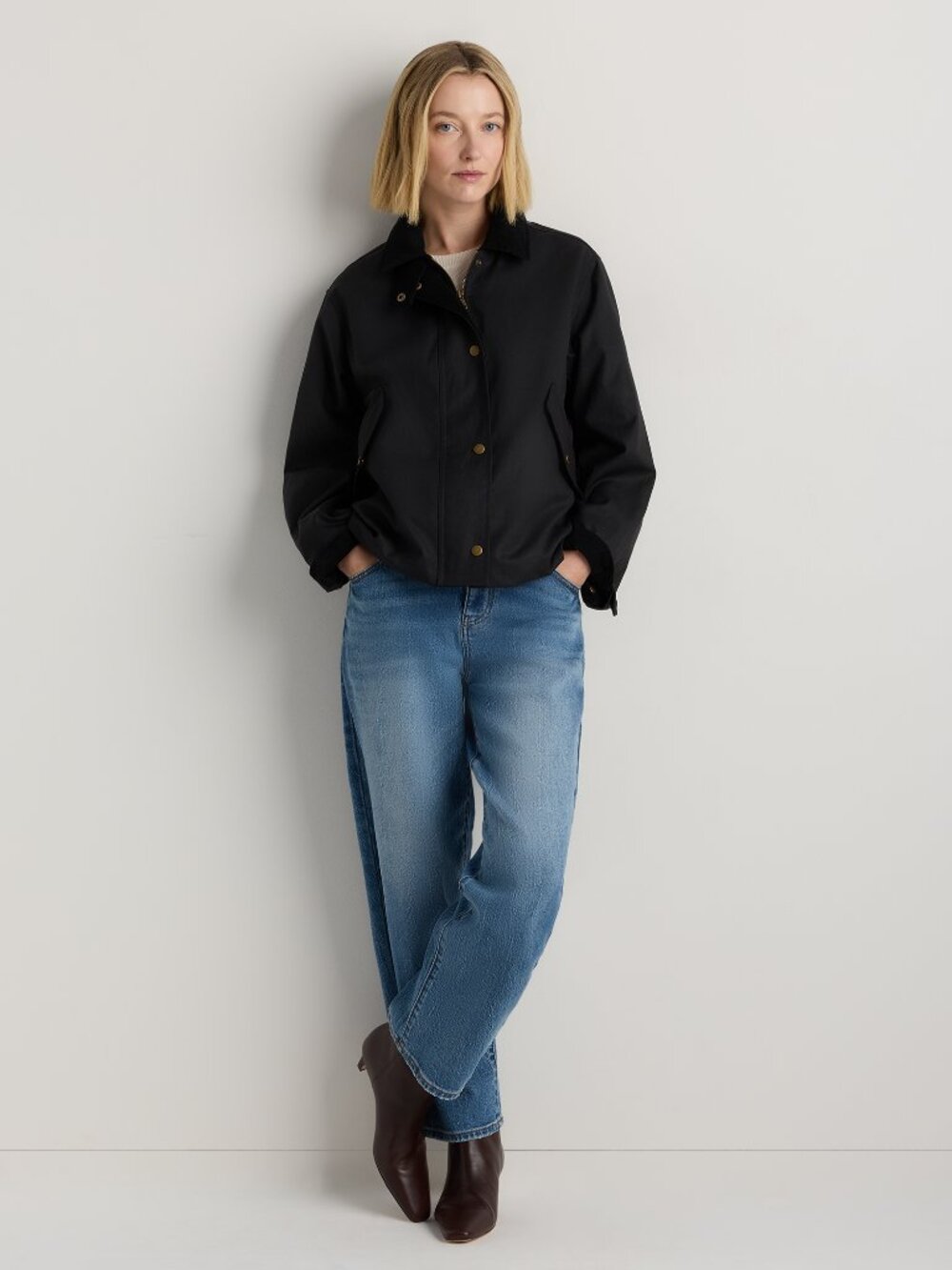 Quince Organic Waxed Cotton Cropped Barn Jacket Vintage Black XS NWT